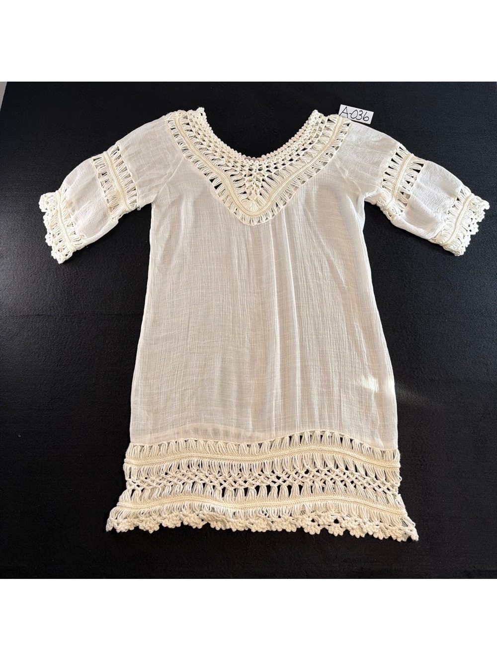 Paradise USA Ivory Boho Crochet Trim Tunic Top Women’s S Sheer Beach Festival